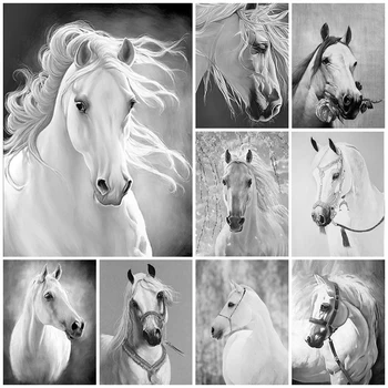 5D Animal do Diamante Pintura Cavalo DIY Strass Imagens Completo Broca de Diamante Bordado Preto e branco, Animal, Decoração C