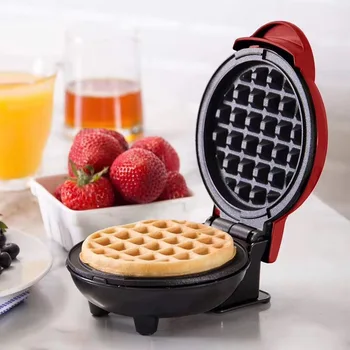 Mini Waffle Maker Vermelho Da Non-Vara Pequeno-Almoço Bolha Ovo De Bolo De Forno Elétrico Duplo Mini Mini Waffle Cone Maker Máquina