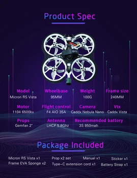 HOMFPV MicronRS Cinewhoop Dji HD95MMRacing Drone câmara de quadros Racing Drone RC Quadcopter/Cadx Nebulosa Nano Câmara Caddx Vista VTX