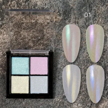 Aurora Rosa De Fadas Sólido Unhas Pó De Cor 4 Espelho Chrome Unhas De Glitter Pigmento De Pó Esponja Vara Metalizado Decoração De Unhas