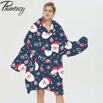 Phantasy Natal Sherpa Cobertores De Inverno De Santa Impresso Capuz De Moletom Com Capuz Casa Casual Casaco De Casal Roupas De Presente De Ano Novo