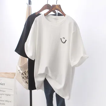 2021 t-shirt Superior T-Shirt das Mulheres Camiseta Solta Sorriso Branco de Manga Curta Meninas Mulher Nova Geração WBXT211