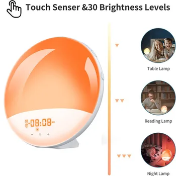 Wi-fi Smart Despertar Luz do Dia Relógio Despertador com 7 Cores do Nascer do sol/por do Sol Vida Inteligente Relógio da Simulação Sons da Natureza de Rádio FM