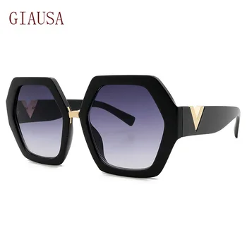 GIAUSA Europeu e Americano de moda quadro grande praça Óculos de sol das Mulheres da tendência de Óculos de sol vintage