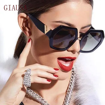 GIAUSA Europeu e Americano de moda quadro grande praça Óculos de sol das Mulheres da tendência de Óculos de sol vintage