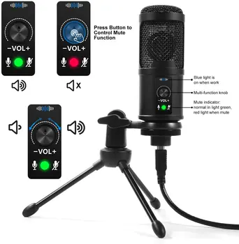 USB Microfone Profissional Condensador do Microfone para PC Computador Portátil studio Streaming de Jogos de Karaoke Gravação de Microfone com Suporte