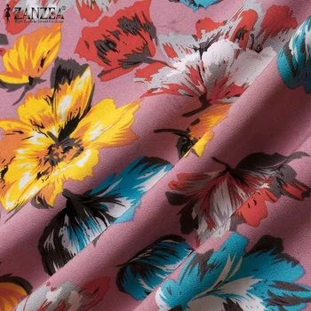 ZANZEA Vintage Mulheres Camisas de 2021 Primavera estampa Floral Tops Casual Puff Manga Solta Túnica Senhora do Escritório de Lapela Tops