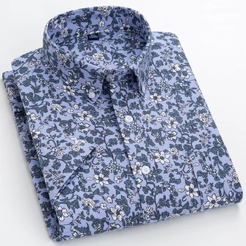 Moda verão estampa Floral de Algodão Oxford masculina de Manga Curta, Camisa de Vestido Vintage Impresso Ajuste Fino de Férias Casual Camisas de Botão