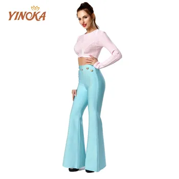 Yinoka Polular Curativo Calças Para Mulheres Beading Preto Azul Branco Curativo Calças Festa De Celebridades De Luxo, Peças De Vestuário Senhoras Modernas Meninas