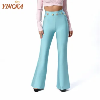 Yinoka Polular Curativo Calças Para Mulheres Beading Preto Azul Branco Curativo Calças Festa De Celebridades De Luxo, Peças De Vestuário Senhoras Modernas Meninas