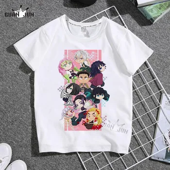 Demon Slayer Unisex Verão Nova T-shirt de Meninas de Moda de Camisetas Harajuku Retro Menino de Camiseta Gola Redonda Tshirt de Crianças