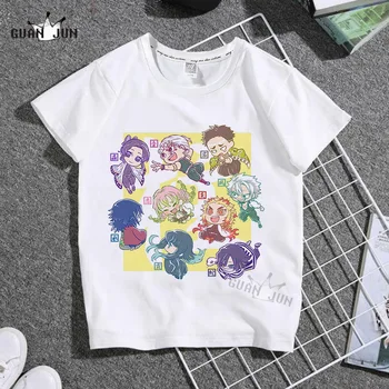 Demon Slayer Unisex Verão Nova T-shirt de Meninas de Moda de Camisetas Harajuku Retro Menino de Camiseta Gola Redonda Tshirt de Crianças