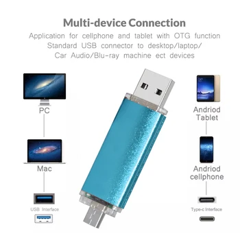 Tipo C adaptador USB Flash Drives USB 3.0 impermeável Cle Stick de Memória USB Pen Drive 256GB de 128GB 64GB 32GB 16GB Pendrives USB Stick