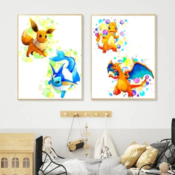 Anime Pokemon Cartaz Pikachu, Squirtle Bulbasaur Tela De Pintura Mural De Parede A Imagem De Crianças De Quarto De Criança Quarto Decoração