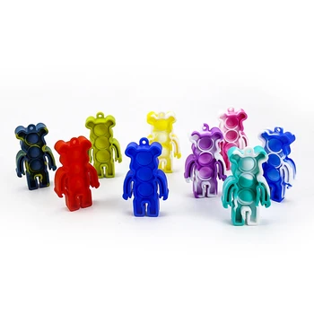 Urso bonito Silicone Sensorial Brinquedos Chaveiro Cor Sólida Alívio do Estresse Dedo de Brinquedos para as Crianças de Adultos, Anti-Ansiedade, Chaveiro Squeeze