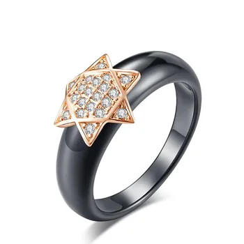 De Aço inoxidável Preto de Cerâmica, Cristal de Zircão Estrela de Seis pontas Homens Mulheres Anéis de Borboleta Arco Anéis de Presente Para Ele