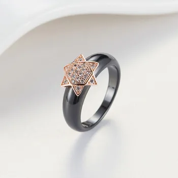De Aço inoxidável Preto de Cerâmica, Cristal de Zircão Estrela de Seis pontas Homens Mulheres Anéis de Borboleta Arco Anéis de Presente Para Ele