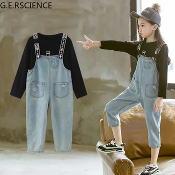 2021 primavera de roupas infantis terno menina de menina de T-shirt + jeans macacão terno outono juventude sportswear