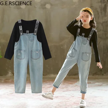 2021 primavera de roupas infantis terno menina de menina de T-shirt + jeans macacão terno outono juventude sportswear