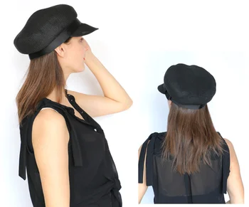 202102-gaoda-taiwang PP GRAMA tecer sólido bowknot senhora de lazer Octogonal chapéu de mulheres palas de boné
