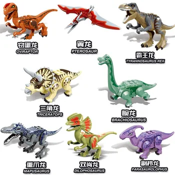 Conjunto de Venda de Blocos de Construção Mundo Azul Dinossauro Verde Tiranossauros Rex Transparente Figuras de Recolha de Brinquedos Para as Crianças VÓS 77043