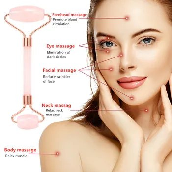 Rosto Massager Jade Rolo De Massagem Facial Natural Quartzo Rosa Relaxamento, Perda De Peso Raspador Massager Beleza Cuidados Com A Pele Ferramenta