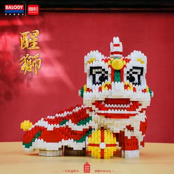 Diamante Blocos de Edifício de Estilo Chinês, Dança do Leão Cartoon DIY Modelo Figura Mini Tijolos Crianças Brinquedos Educativos Presentes