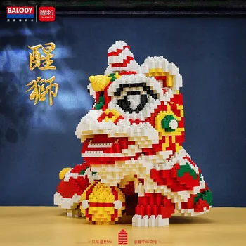 Diamante Blocos de Edifício de Estilo Chinês, Dança do Leão Cartoon DIY Modelo Figura Mini Tijolos Crianças Brinquedos Educativos Presentes