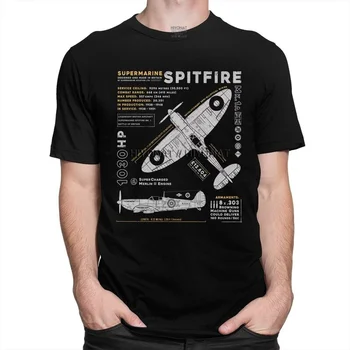 Supermarine Spitfire MK T-Shirt dos Homens do Algodão Tee Avião de Caça da 2ª guerra mundial Guerra Piloto de Avião de Avião Tshirt Curto Manga de Moda de T-shirt