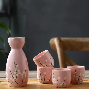 5Pcs/Set Japonês Cerâmica Sorte Gato Causa Garrafa de Vinho Criativo Maneki Neko Hip Flask Frasco de Licor Espíritos Copo do Vinho Copos