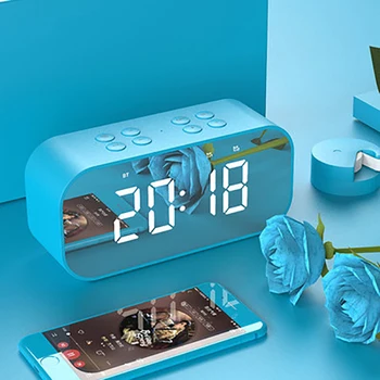 Bluetooth portátil-compatiple alto-Falante sem Fio hi-fi DIODO emissor de despertar Relógio Despertador, Mini-Espelho de Tela de Relógio de Cartão de Presente de alto-Falante de Graves TF USB AUX