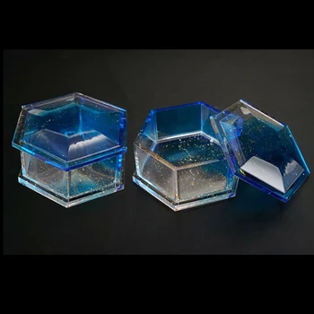 Caixa de jóias Molde de Silicone DIY de Cristal Epóxi Hexagonal de Armazenamento de Caixa de Argila Molde de Fazer a Jóia de Presente Caixa de Hexágono de Armazenamento de Caixa de Molde