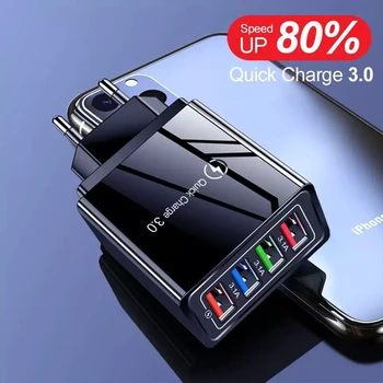 USB Carregador de Carga Rápida 3.0 4 Portas Adaptador de Telefone para Huawei Mate 30 IPone Xiaomi Telemóvel Samsung Universal de Carregamento Rápido