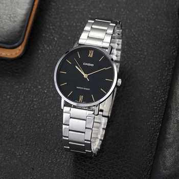 Casio Relógio de homens simples, com faixa de aço impermeável relógio de quartzo MTP-VT01D-1B