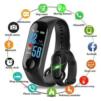 Esporte M3 Smart Watch Banda Inteligente para Mulheres, Homens Monitor de Pressão Arterial Inteligente Pulseira Pulseira Smartwatch