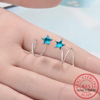 Genuíno de Prata 925 Estrela Pentagrama Ossos do Ouvido Orelha Fivela de Rotação de Onda Mini Brincos para Mulheres de Personalidade Jewelrry