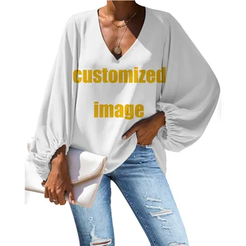 WHEREISART Mulheres Blusa Camisas das Mulheres da forma Casual Cinza Papoula, Flor Impresso Manga Longa Blusa Casual Tops Chemisier Femme