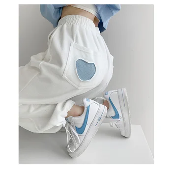 Cinza de Moletom para as Mulheres 2021 Outono Novas Calças Largas Mulheres Moda Mulheres de Calças Esportivas Balck Calças Jogger Streetwear