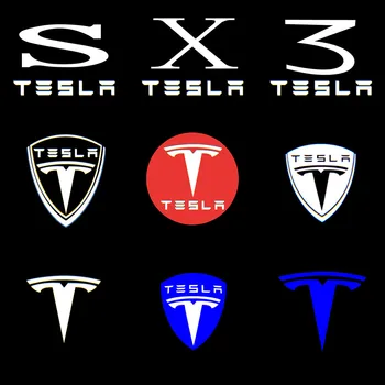 2pcs para o Tesla Model S Tesla Model 3 X Y Led Carro Porta-Vindo a Luz do Projetor do Logotipo a Laser da Lâmpada Fantasma a Sombra de luz de Porta-Acessórios