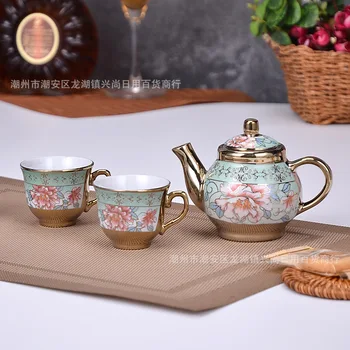 Quatro xícaras e um pote de cerâmica xícara de café e conjunto teaware