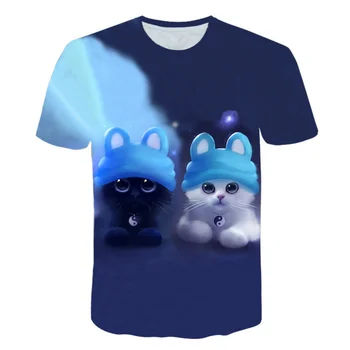 2021 verão nova moda casual animal gato de impressão 3D T-shirt para homens e mulheres Harajuku punk T-shirt O-pescoço curto rua topo