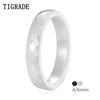 Tigrade Brancos, Novos Anéis de Cerâmica para Mulheres Homens 4/6mm de Mão de Corte Anel da forma Para mulheres Únicas de Design de Jóias de Casamento da Banda Brilhante
