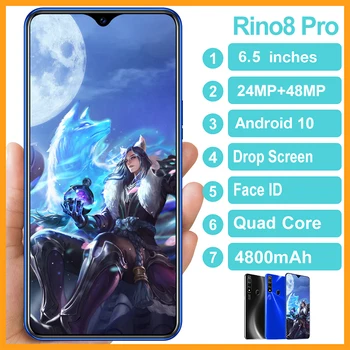2021 Global da Venda Quente Rino8 Pro Gota de Água Ecrã 12GB+512GB de 6,5 Polegadas Deca Core, Dual SIM 32MP+48MP de Reconhecimento de Rosto Smartphone
