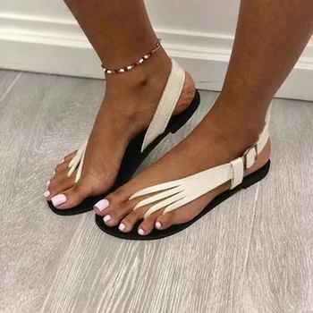 2021 Verão Novas Mulheres Simples Clipe de Dedo do pé de Fundo Plano Romano Sapatos da Moda Praia, Sapatos Confortáveis Quente Sandálias 5KE259