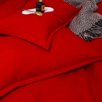 Estilo moderno Vermelho Cor de Capa de Edredão de Cama de Definir Macio e Confortável roupa de cama Fronha Folha de Home Conjunto de roupa de Cama para Adultos Cama