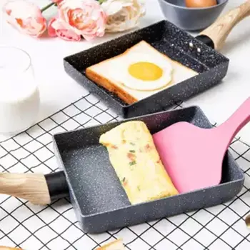 Estilo japonês Omelete Tamagoyaki Casa pequeno-Almoço cabo de Madeira Frigideira de Cozinha antiaderente Maifanite Pedra Pequena Cozinha Ferramenta