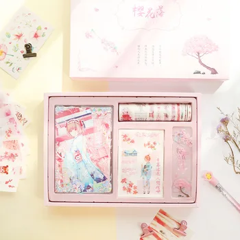 2021 notebook bonito criativo de flor de cerejeira mão de contabilidade de caixa de presente de definir o Japonês saco de presente de antiguidades menina de coração de estudante notebook de presente