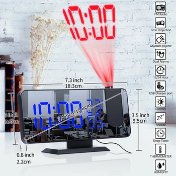 LED Relógio Digital de Mesa Relógio Eletrônico de Relógios da área de Trabalho USB de Despertar, Rádio FM Vez Projetor Função Soneca de 2 alarmes
