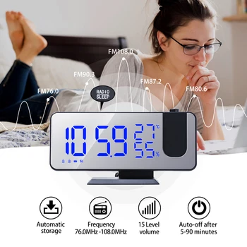 LED Relógio Digital de Mesa Relógio Eletrônico de Relógios da área de Trabalho USB de Despertar, Rádio FM Vez Projetor Função Soneca de 2 alarmes