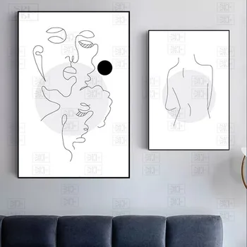 Arte de parede de Lona da Pintura Abstrata de Arte Desenhada à Mão Sexy Linhas Menina Nórdicos, Cartazes e Estampas de Parede Fotos de Decoração de Sala de estar